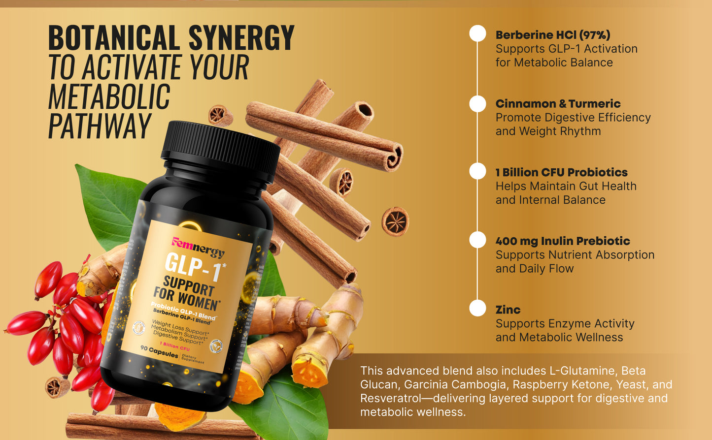 Femnergy GLP-1 Support Probiotic Supplement for Weight Loss