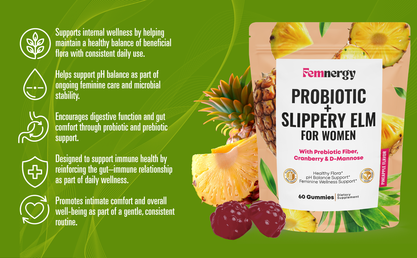Femnergy Feminine Probiotics Slippery Elm Gummies