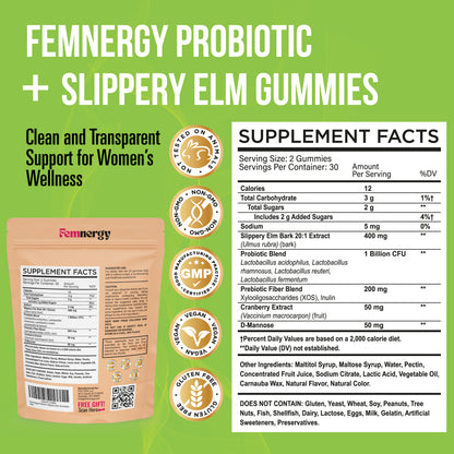 Femnergy Feminine Probiotics Slippery Elm Gummies